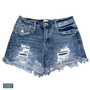 Special A Distressed Denim Shorts Medium Wash Raw Hem Relaxed Fit Casual Summer